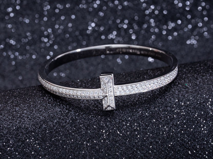 [⭐Luxery Jewels] ワイドダイヤモンド ヒンジバングル シルバー