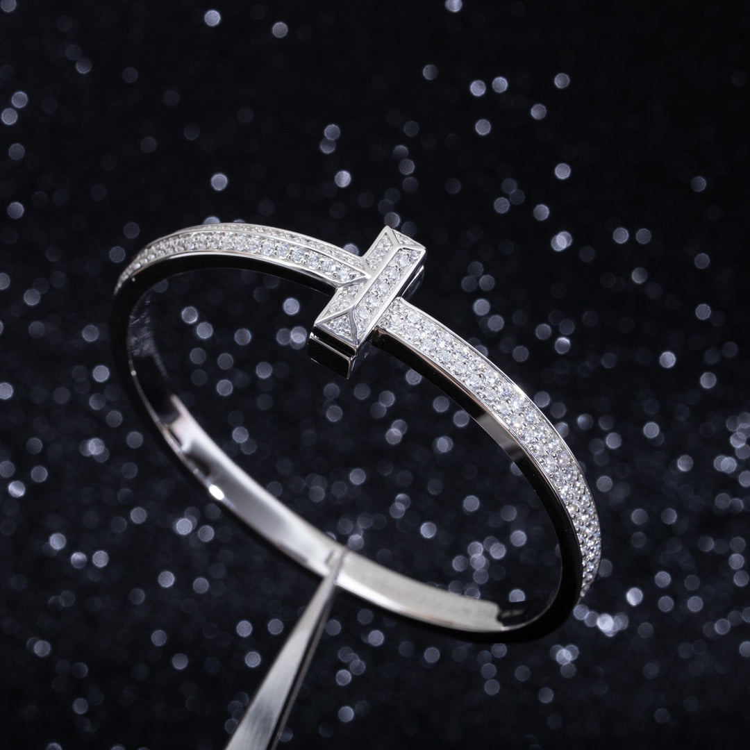 [⭐Luxery Jewels] ワイドダイヤモンド ヒンジバングル シルバー