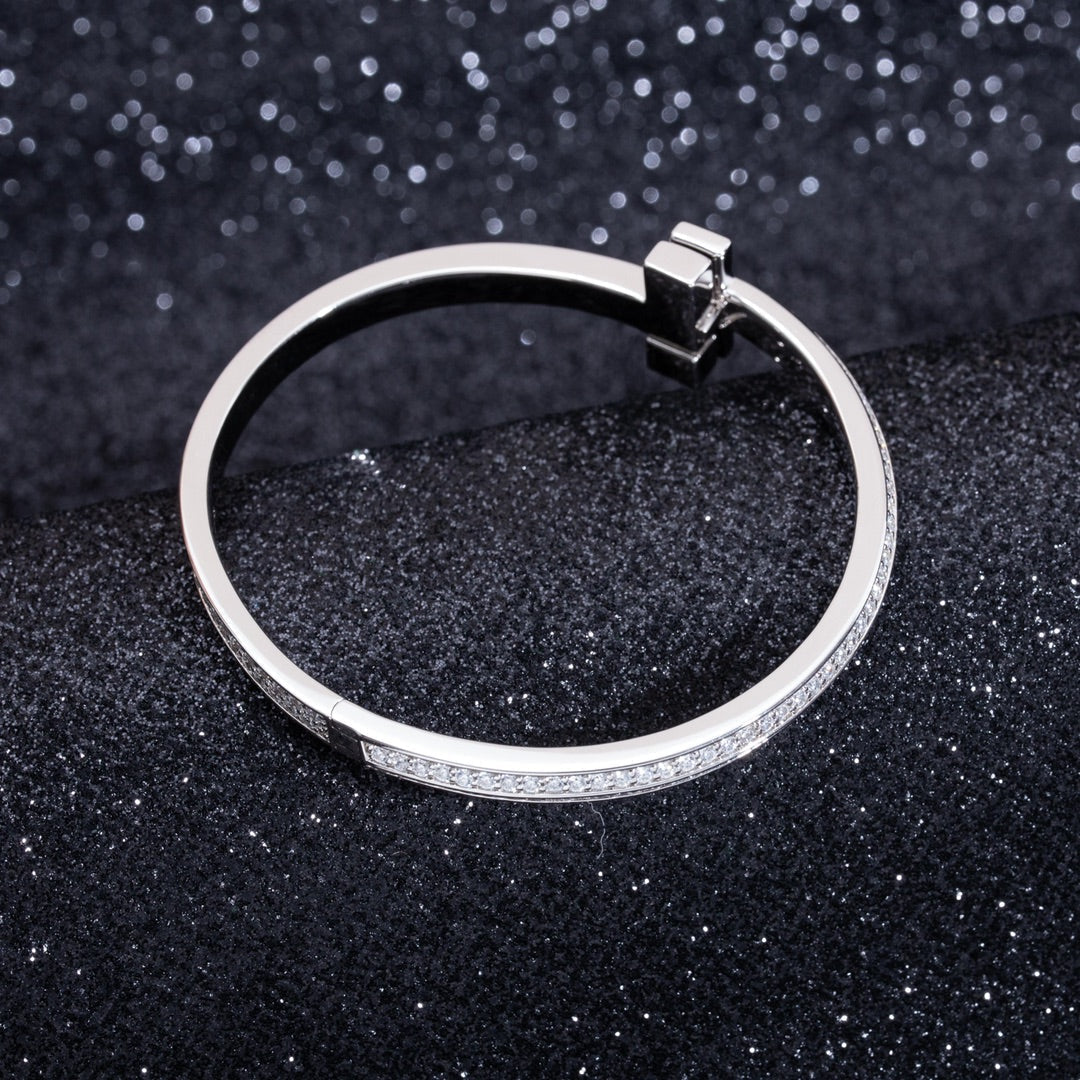 [⭐Luxery Jewels] ワイドダイヤモンド ヒンジバングル シルバー