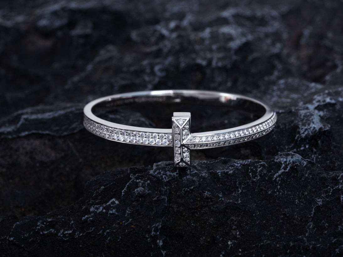 [⭐Luxery Jewels] ワイドダイヤモンド ヒンジバングル シルバー
