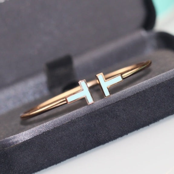 [⭐Luxery Jewels]T BRACELET 1.8MM TURQUOISE PINK GOLD
