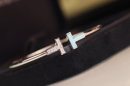 [⭐Luxery Jewels]T BRACELET 1.8MM TURQUOISE DIAMOND SILVER