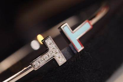 [⭐Luxery Jewels]T BRACELET 1.8MM TURQUOISE DIAMOND SILVER