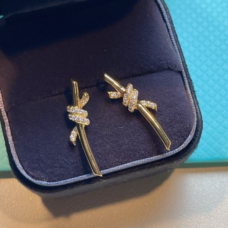 [⭐Luxery Jewels]KNOT EARRINGS GOLD DIAMOND