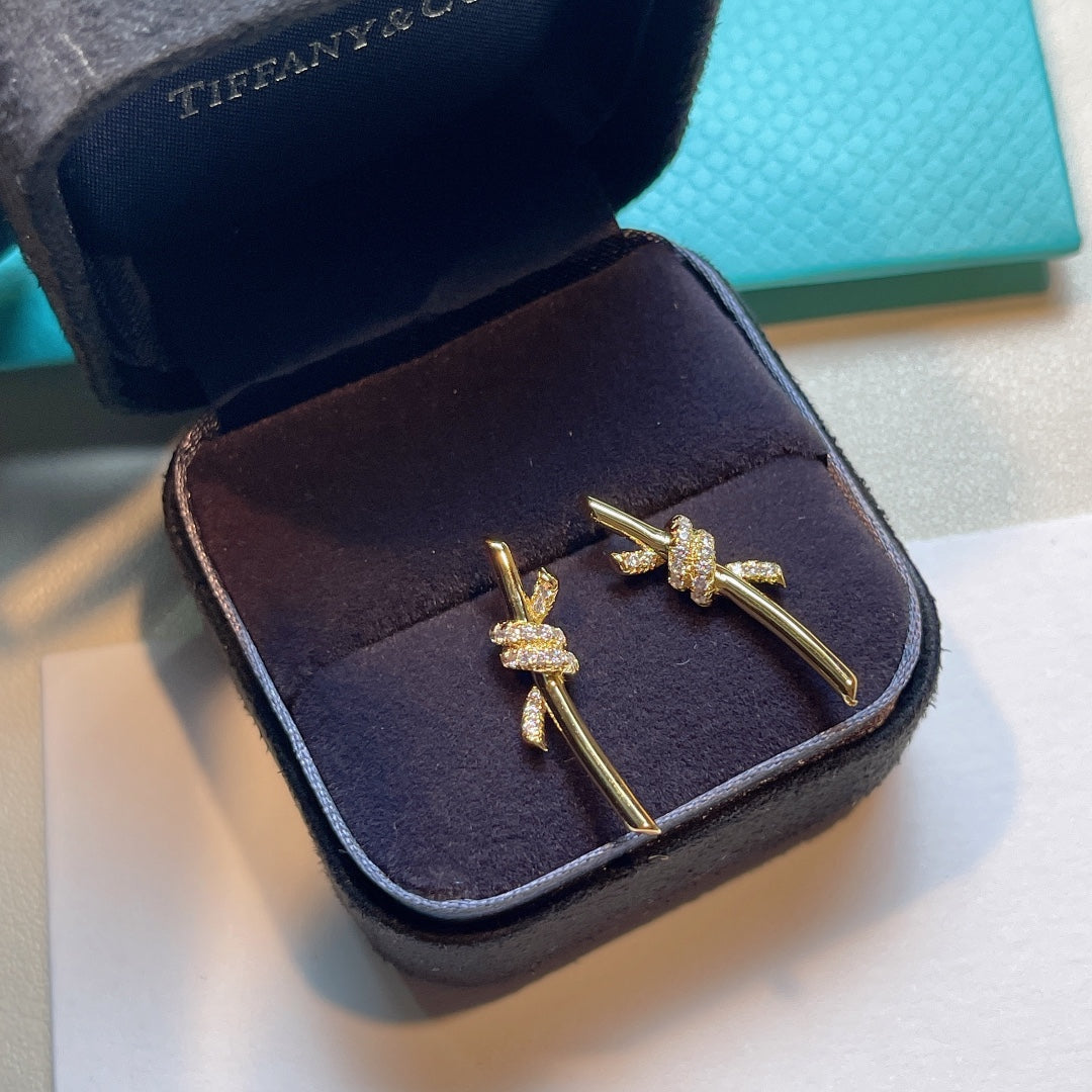 [⭐Luxery Jewels]KNOT EARRINGS GOLD DIAMOND