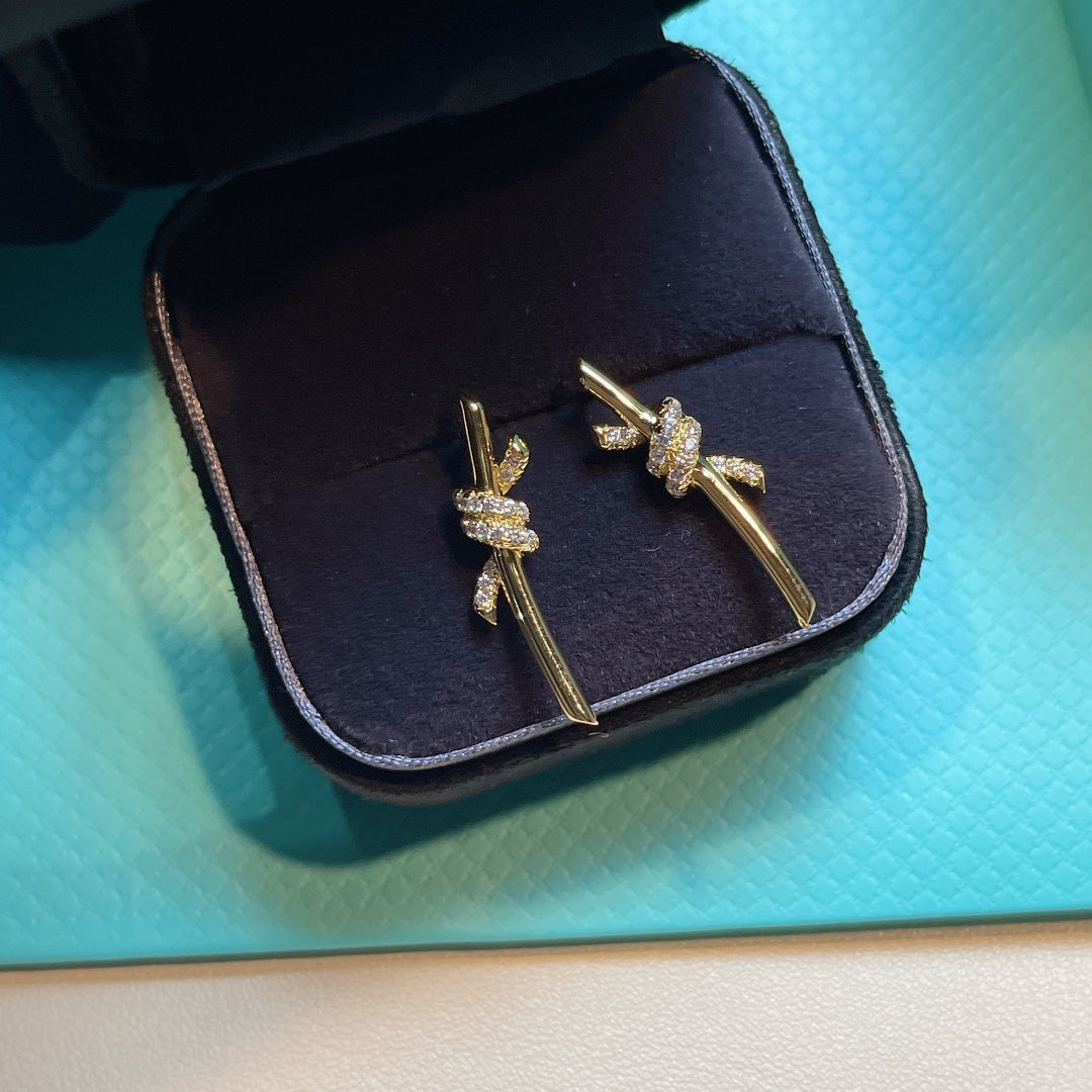 [⭐Luxery Jewels]KNOT EARRINGS GOLD DIAMOND