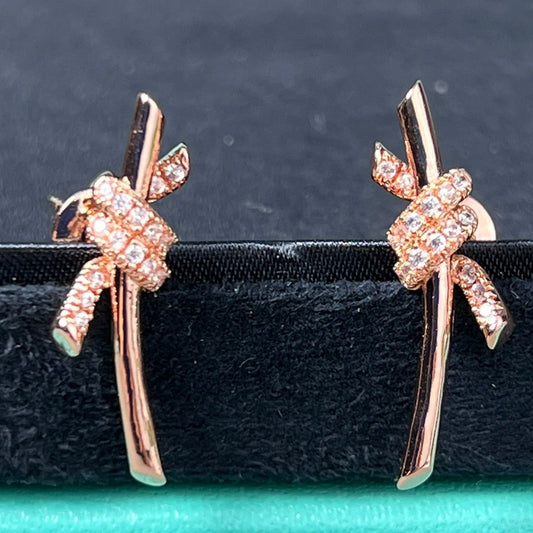 [⭐Luxery Jewels]KNOT EARRINGS PINK GOLD DIAMOND