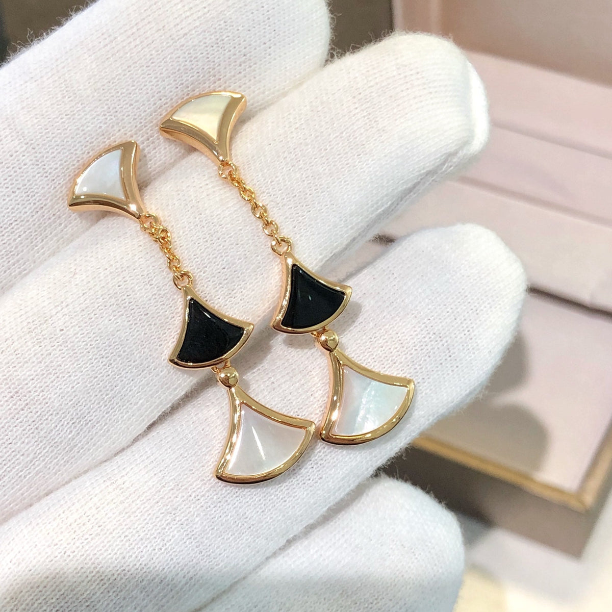 [⭐Luxus]DREAM OHRRINGE 3 MOTIVE ONYX PERLMUTT ROSÉGOLD
