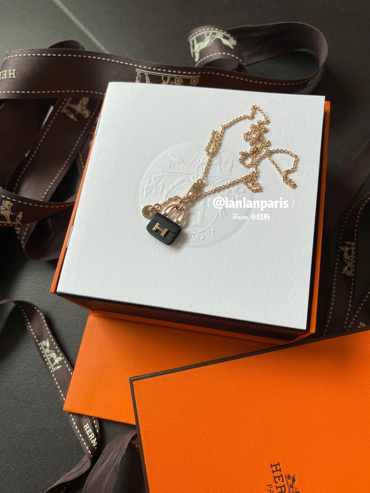 [Luxery]CONSTANCE BLACK PEDANT PINK GOLD NECKLACE