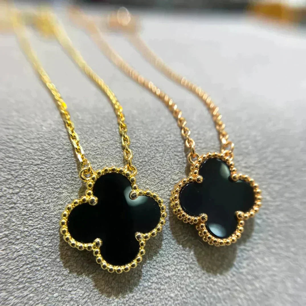 [Luxery]CLOVER 15MM BLACK ONYX SINGLE FLOWER NECKLACE
