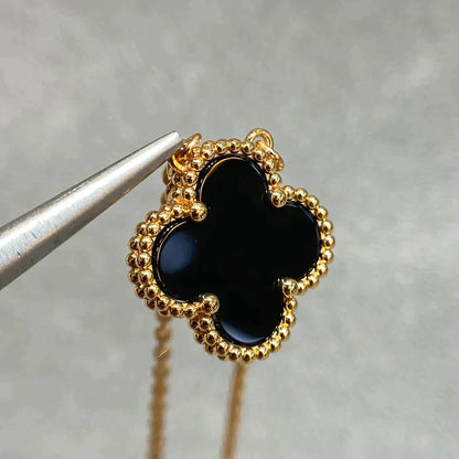 [Luxery]CLOVER 15MM BLACK ONYX SINGLE FLOWER NECKLACE