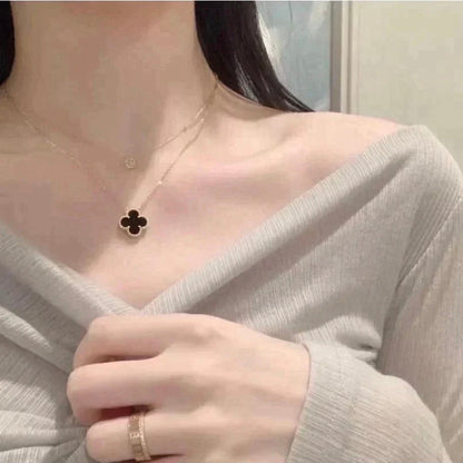 [Luxery]CLOVER 15MM BLACK ONYX SINGLE FLOWER NECKLACE