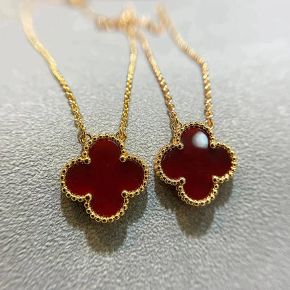 [Luxery]CLOVER 15MM CARNELIAN SINGLE FLOWER NECKLACE