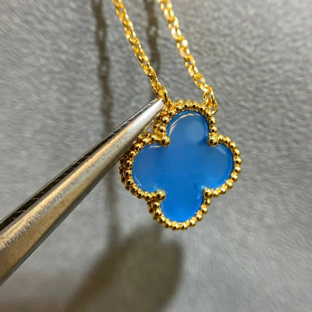 [Luxery]CLOVER 15MM BLUE AGATE NECKLACE