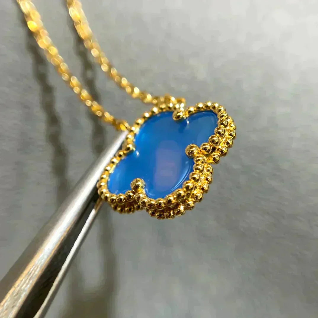 [Luxery]CLOVER 15MM BLUE AGATE NECKLACE
