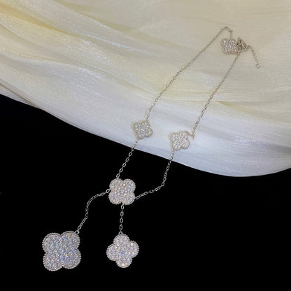 [Luxery]CLOVER 5 MOTIFS SILVER DIAMONDS NECKLACE