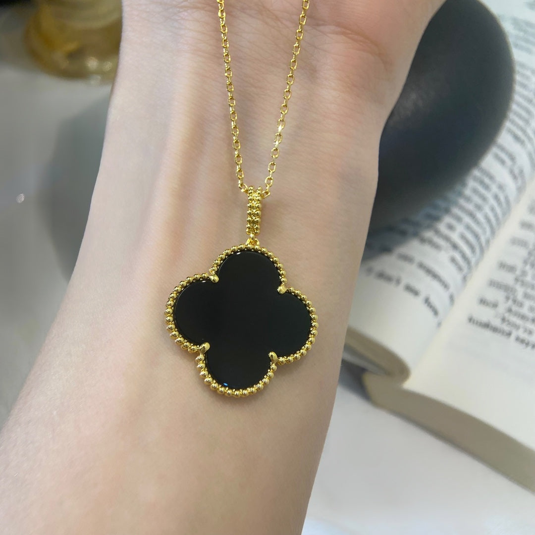[Luxery]CLOVER 25MM NECKLACE GOLD ONYX