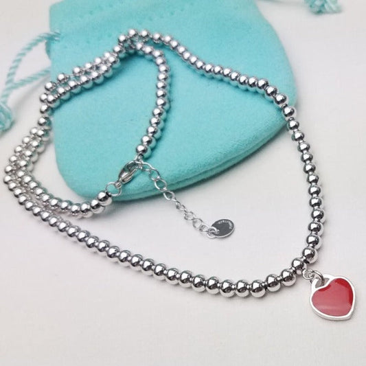 [⭐Luxery Jewels]HERZ-ANHÄNGER SILBER KUGELKETTEN-HALSKETTE