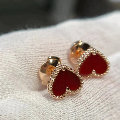 [Luxery]HEART CARNELIAN STUD EARRINGS