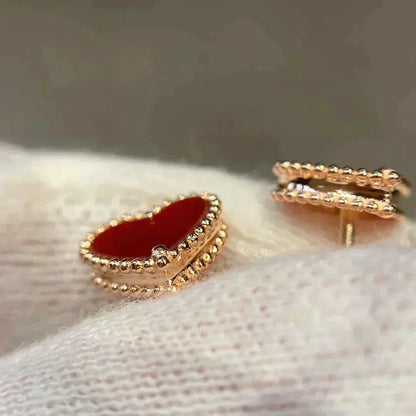 [Luxery]HEART CARNELIAN STUD EARRINGS