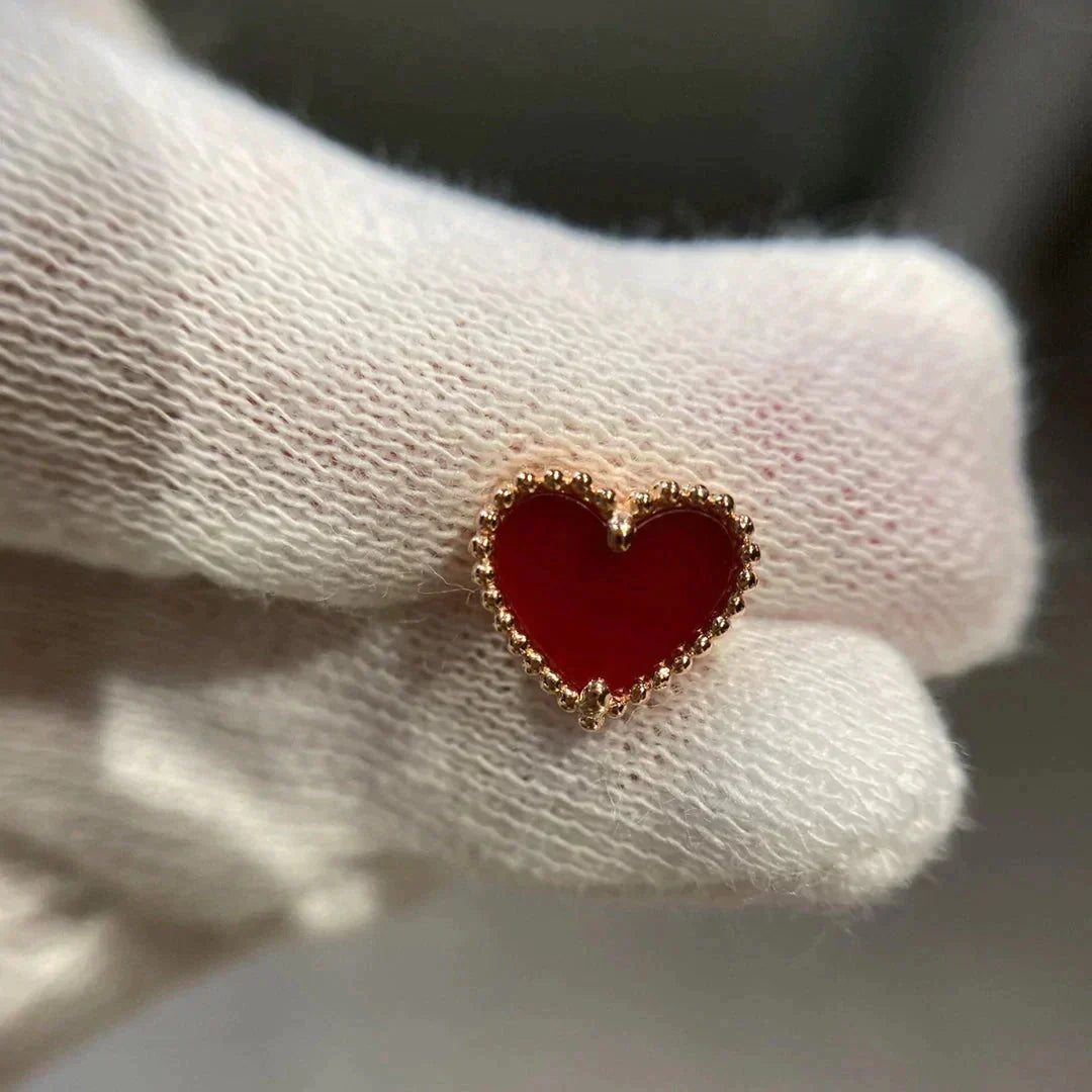 [Luxery]HEART CARNELIAN STUD EARRINGS