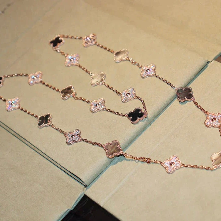 [Luxery]CLOVER 20 MOTIFS DARK MOP DIAMOND  NECKLACE
