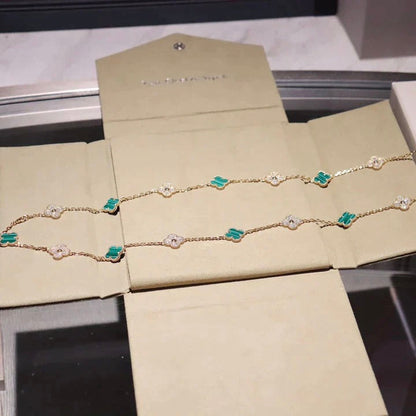[Luxery]CLOVER 20 MOTIFS MALACHITE DIAMOND NECKLACE