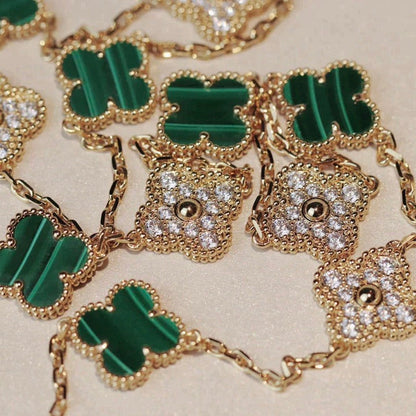 [Luxery]CLOVER 20 MOTIFS MALACHITE DIAMOND NECKLACE