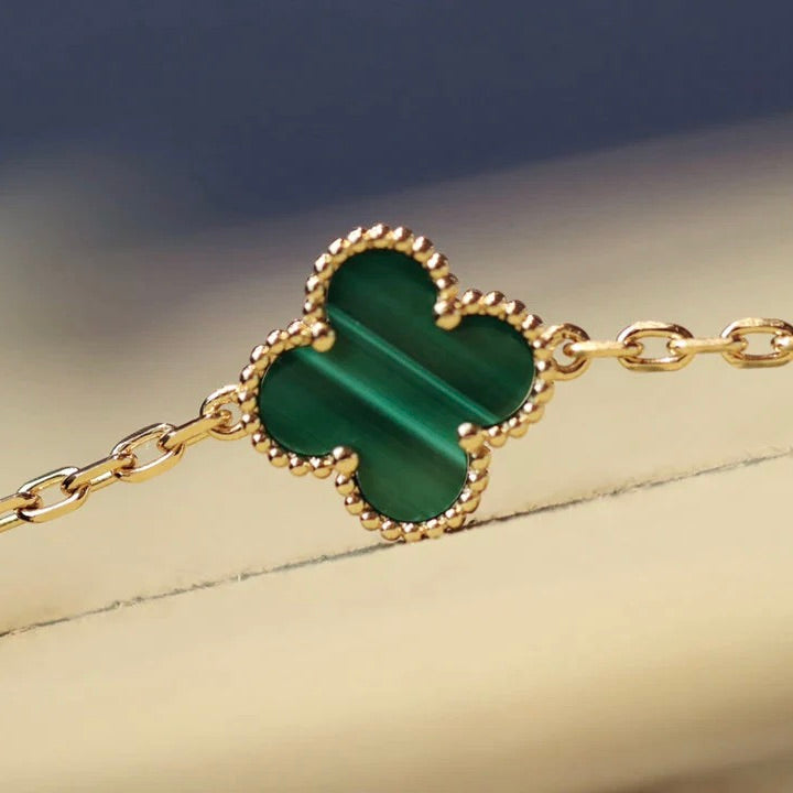 [Luxery]CLOVER 20 MOTIFS MALACHITE DIAMOND NECKLACE
