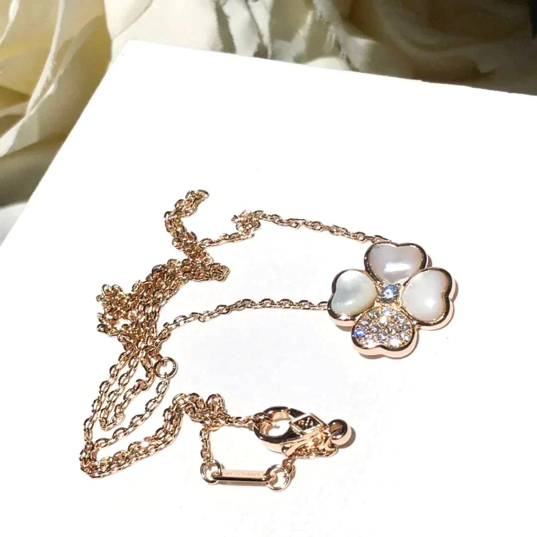 [Luxery]CLOVER MOP DIAMOND ROSE GOLD NECKLACE