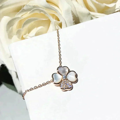 [Luxery]CLOVER MOP DIAMOND ROSE GOLD NECKLACE