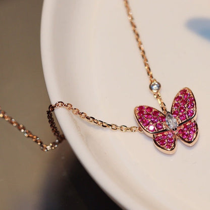 [Luxery]BUTTERFLY RED DIAMOND ROSE GOLD NECKLACE