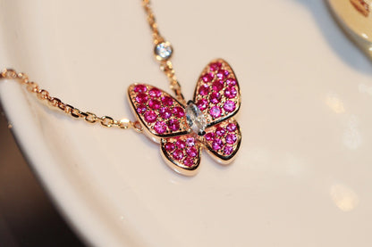 [Luxery]BUTTERFLY RED DIAMOND ROSE GOLD NECKLACE