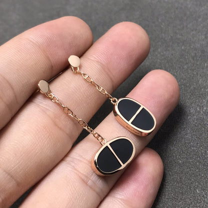 [Luxery]CHAINE VERSO BLACK CERAMIC SILVER EARRINGS