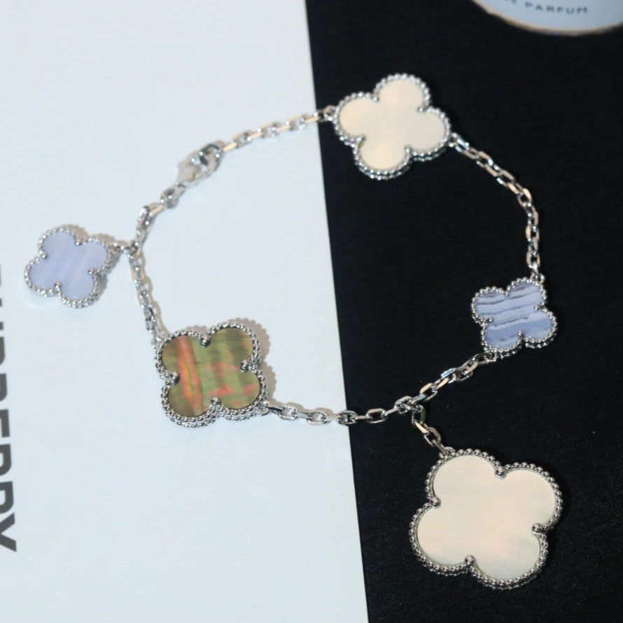 [Luxery]CLOVER BRACELET 5 MOTIFS MOP CHALCEDONY SILVER