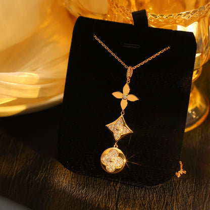 [Luxery]STAR AND SUN DIAMOND PINK GOLD NECKLACE