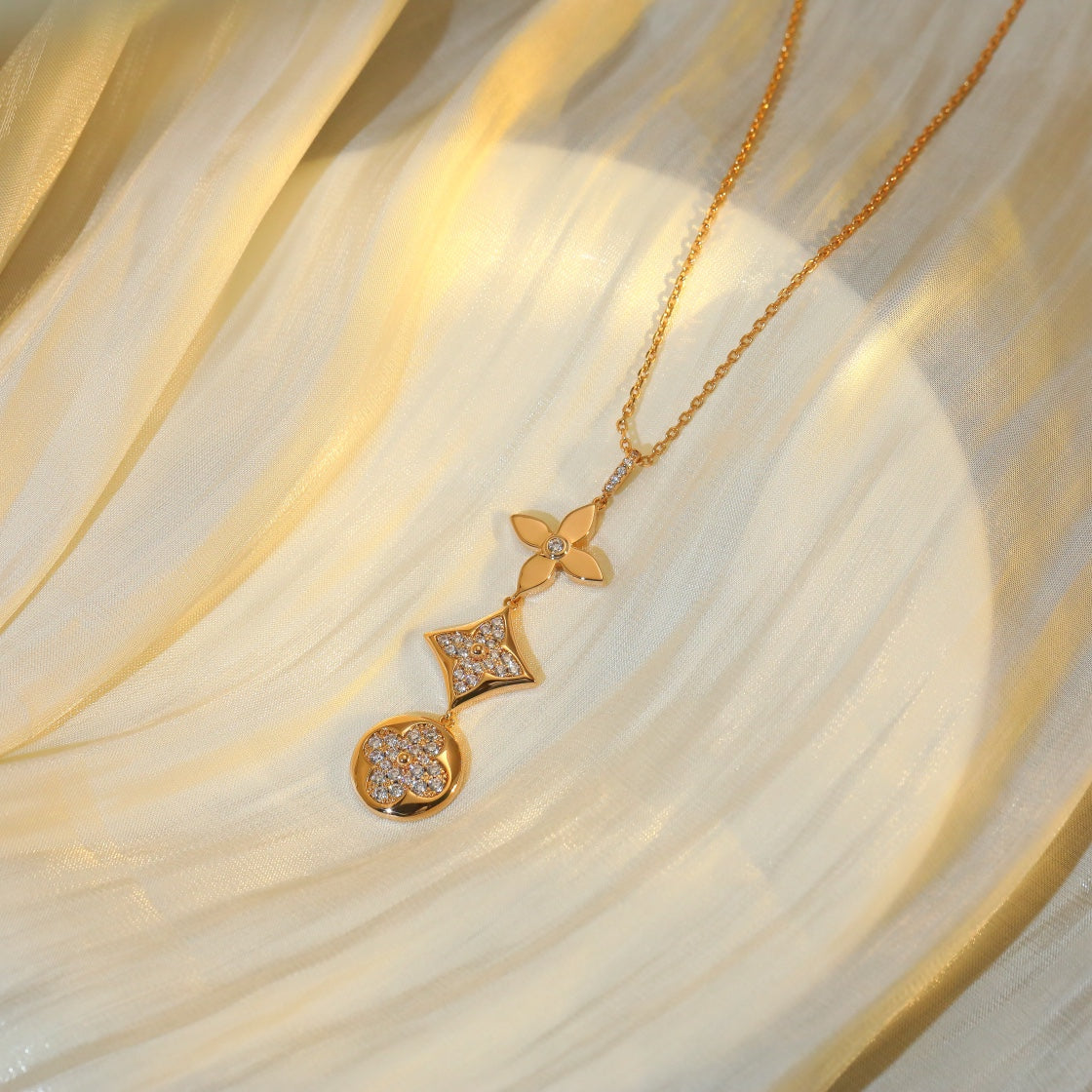 [Luxery]STAR AND SUN DIAMOND PINK GOLD NECKLACE