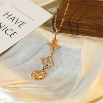 [Luxery]STAR AND SUN DIAMOND PINK GOLD NECKLACE