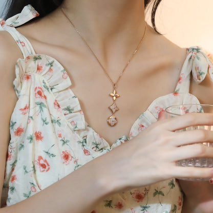 [Luxery]STAR AND SUN DIAMOND PINK GOLD NECKLACE