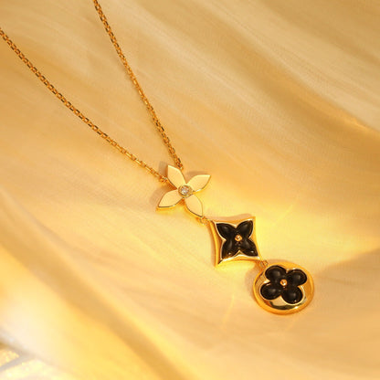 [Luxery]STAR AND SUN ONYX PINK GOLD NECKLACE
