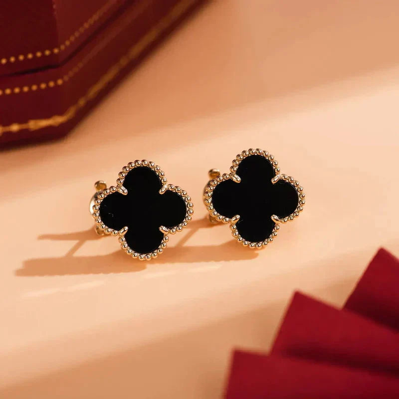 [Luxery]CLOVER MEDIUM 1 MOTIFS  ONYX STUD EARRINGS