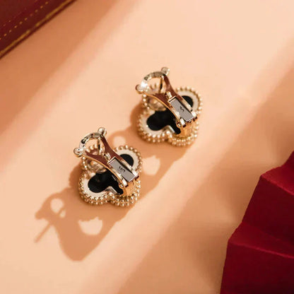 [Luxery]CLOVER MEDIUM 1 MOTIFS  ONYX STUD EARRINGS