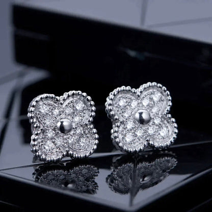 [Luxery]CLOVER 1 MOTIFS DIAMOND STUD EARRINGS SILVER