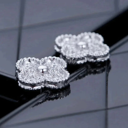 [Luxery]CLOVER 1 MOTIFS DIAMOND STUD EARRINGS SILVER