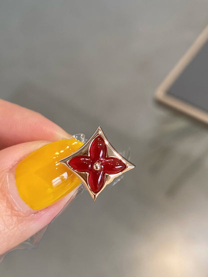 [Luxery]STAR AND SUN PINK GOLD CARNELIAN STUD EARRINGS