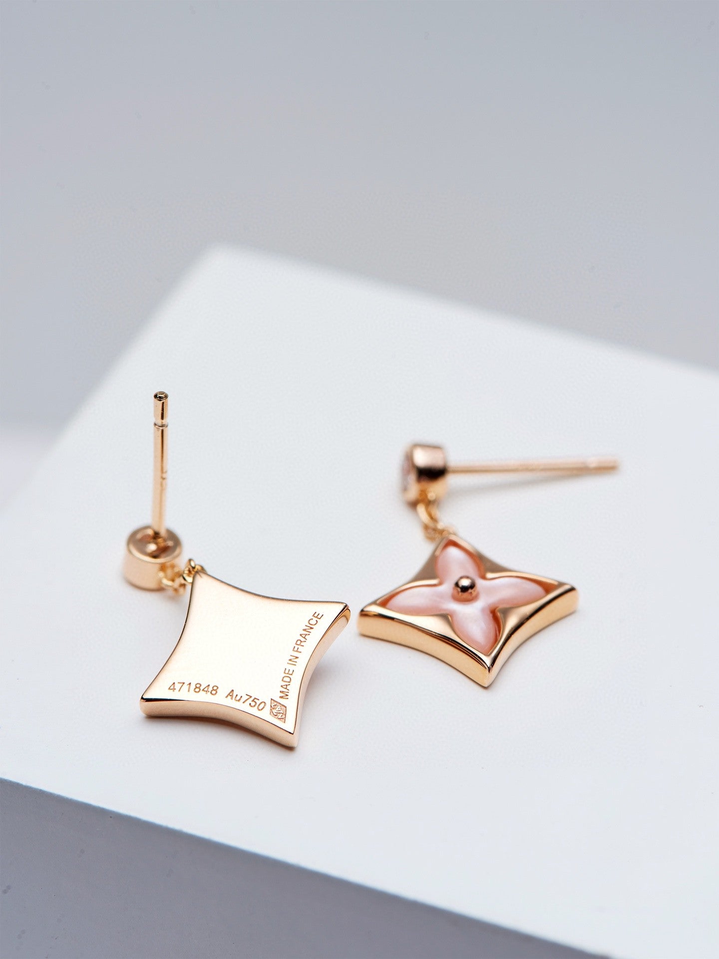 [Luxery]DOUBLE STAR PINK GOLD MOP DROP EARRINGS