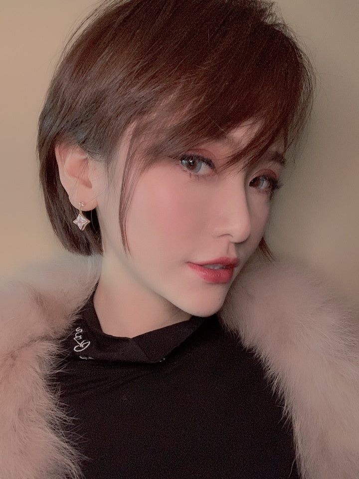 [Luxery]DOUBLE STAR PINK GOLD MOP DROP EARRINGS