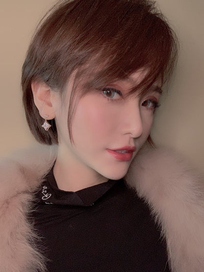 [Luxery]DOUBLE STAR PINK GOLD MOP DROP EARRINGS