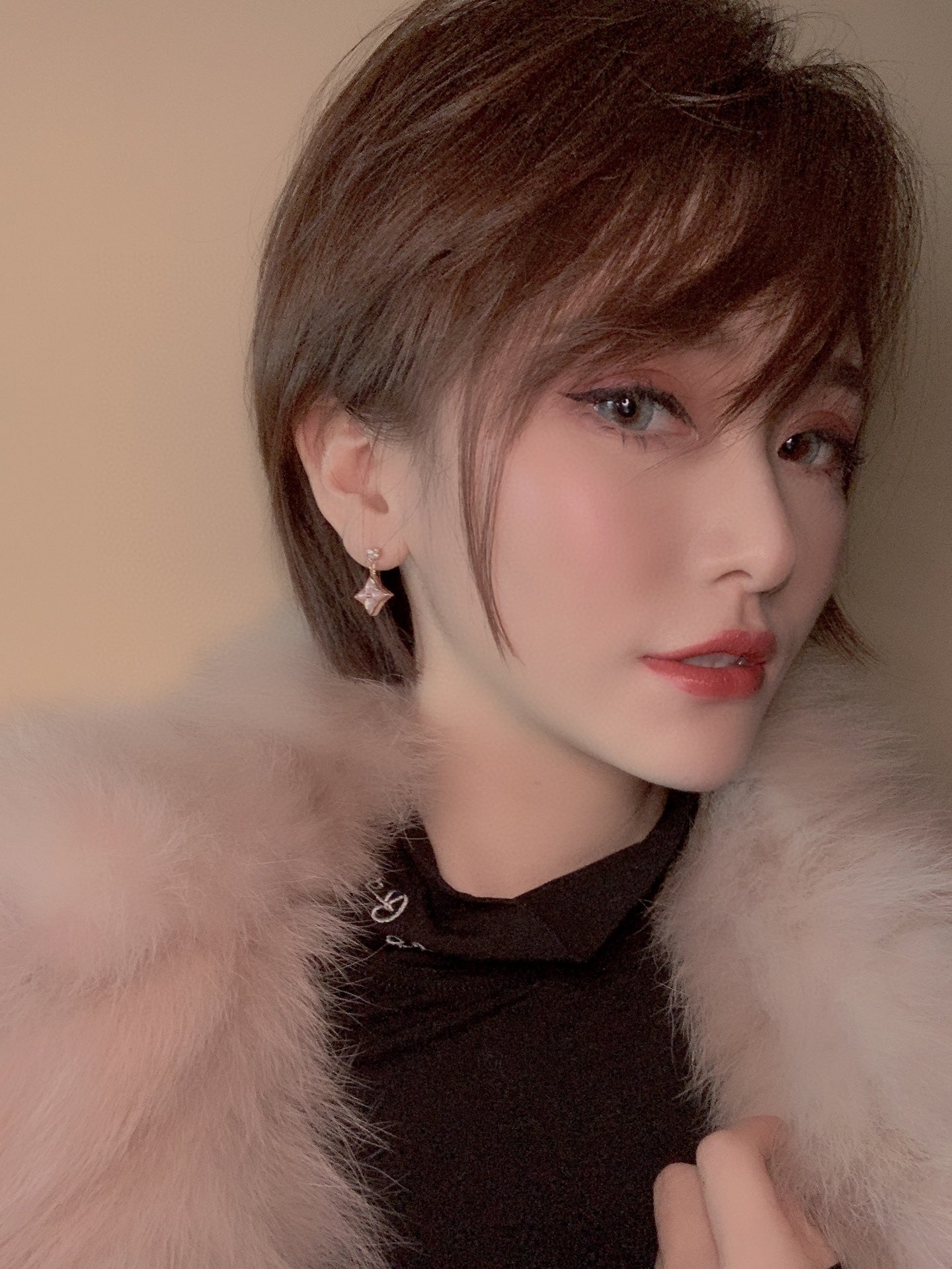 [Luxery]DOUBLE STAR PINK GOLD MOP DROP EARRINGS
