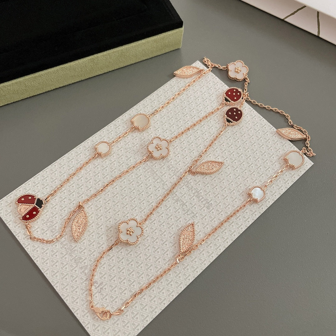 [Luxery]LUCKY SPRING 15 MOTIFS ROSE GOLD NECKLACE